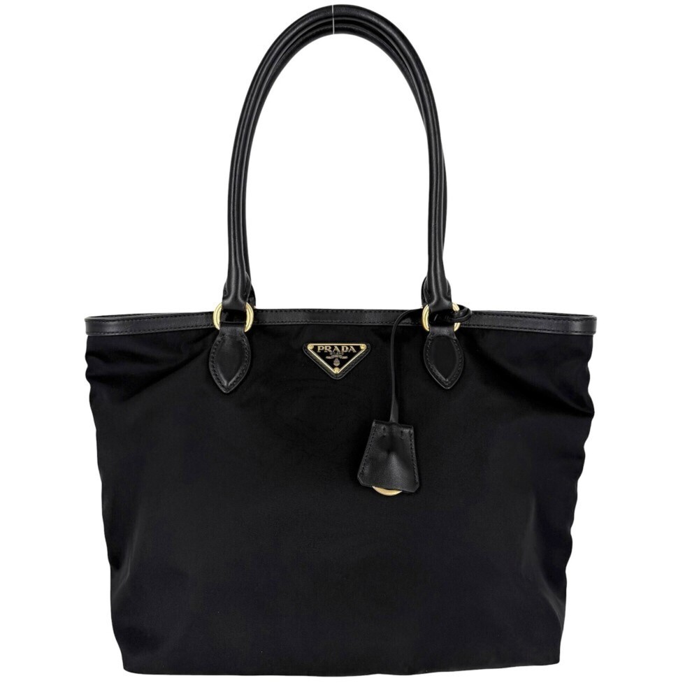 Prada handbag for women, triangle logo tote bag, PRADA 1GB158, nylon, black, ...